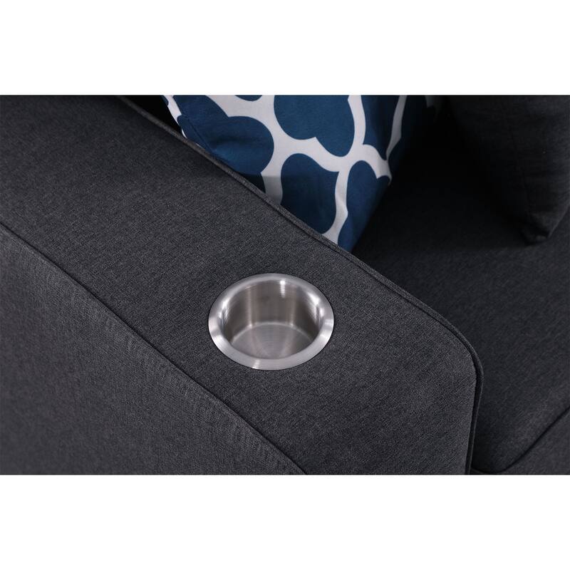 Linen Upholstered 4-Seater Sofa with Ottoman in Dark Gray