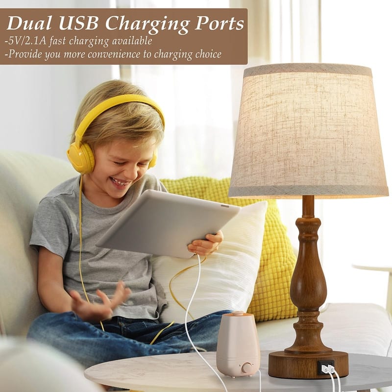 Lamps for Bedrooms Set of 2, Touch Bedside Table Lamp with USB Ports