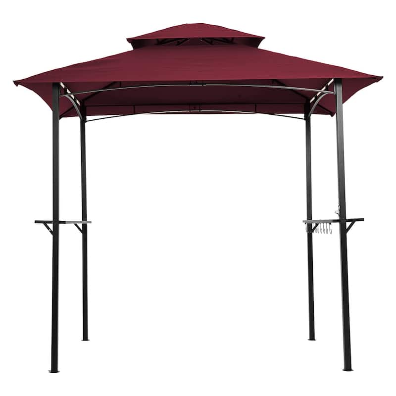 Outdoor Grill Gazebo, Shelter Tent, Double Tier Soft Top Canopy - Burgundy