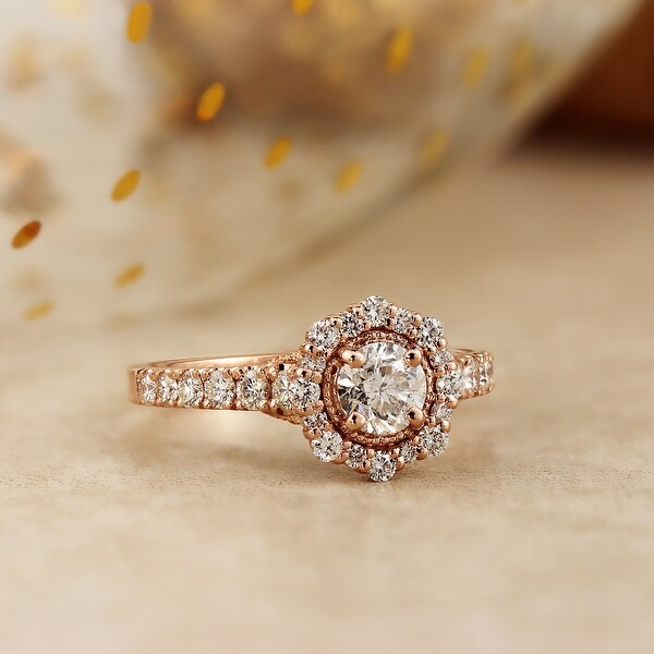 Auriya 14k Gold 1 1/4ctw Floral Vintage Halo Diamond Engagement Ring. Opens flyout.