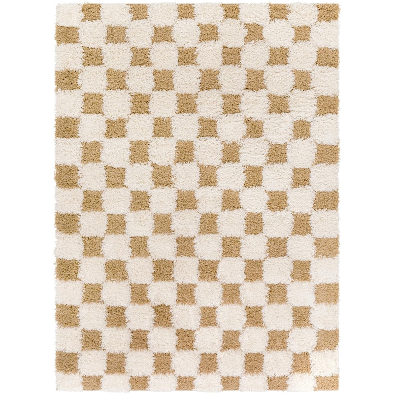 Livabliss Urban Shag Scandinavian Checkered Area Rug - 2' 7" x 7' 3" - Cream/Mustard