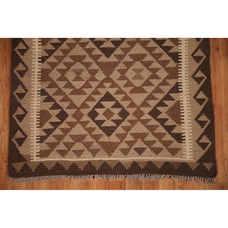 Geometric Kilim Oriental Area Rug Hand-woven Wool Carpet - 3'4" x 5'0"