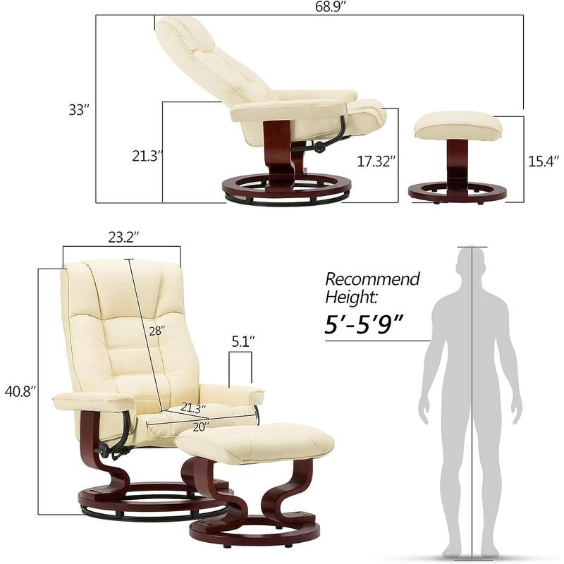MCombo Set of 2 Swivel Recliner Chair with Wood Base and Ottoman