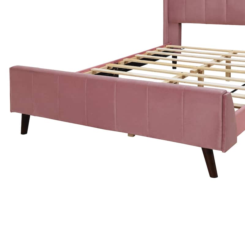 Upholstered Platform Bed, Velvet, Pink