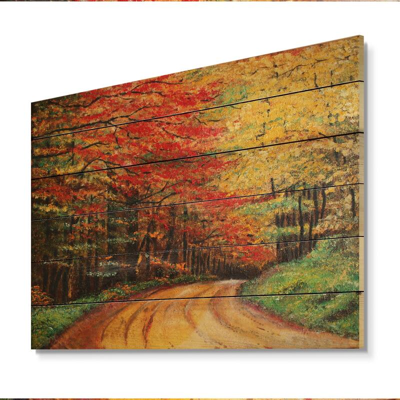 Designart 'Little Road In The Red And Yellow Autumn Forest' Traditional