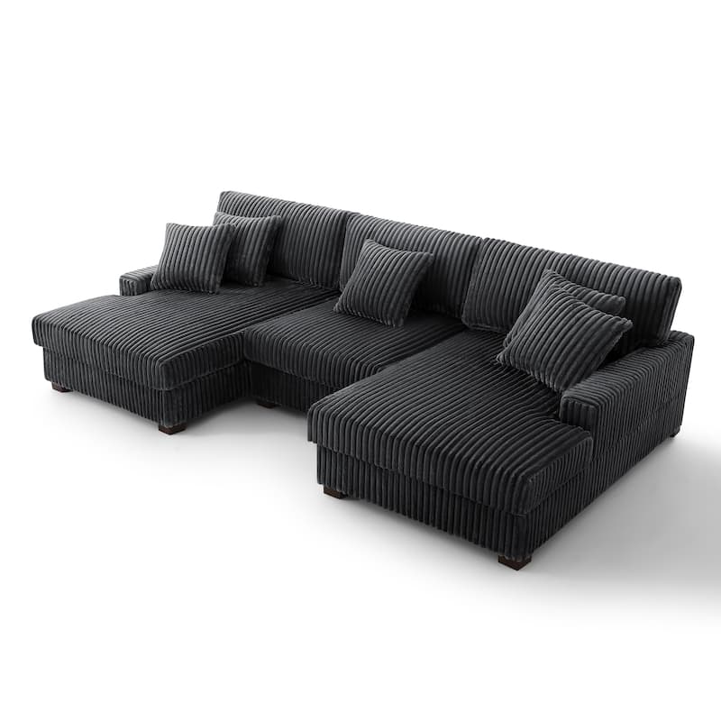 118.3" W U-Shape Plush Corduroy Upholstered Comfy Cloud Sectional Sofa