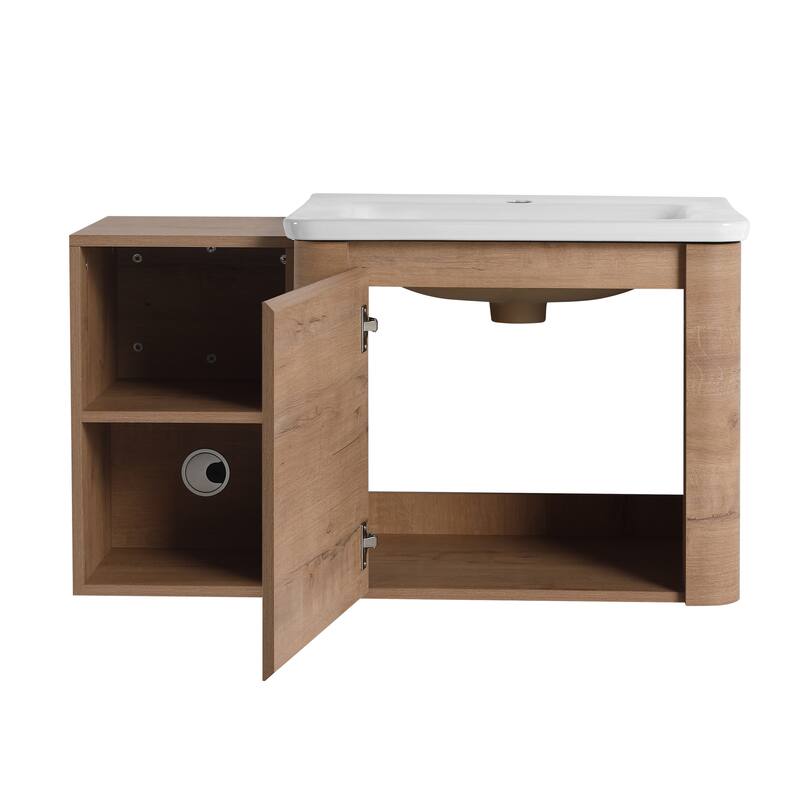 Floating Bathroom Vanity with Sink, Wall-Mounted Bathroom Storage Cabinet, Vanity Cabinet & Ceramic Sink Set