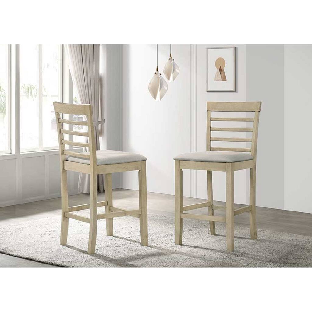 Beautiful Cream Color Counter Height 2Pc Dining Pub Height Chairs Upholstered Seat Dining Room Wooden Furniture