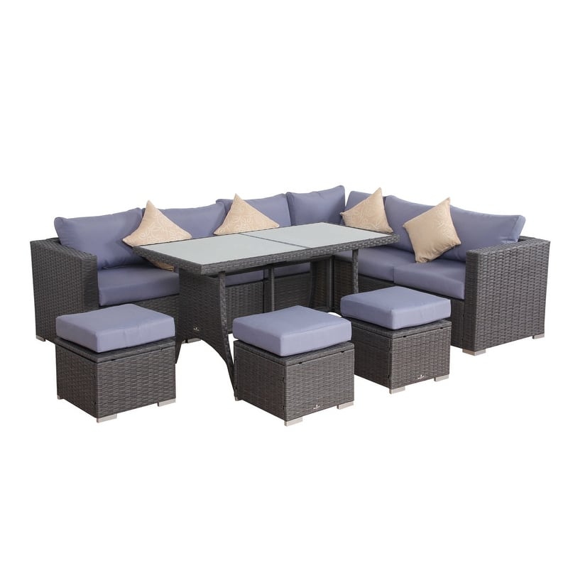 BroyerK Blue/Grey Rattan 10-piece Patio Furniture Set