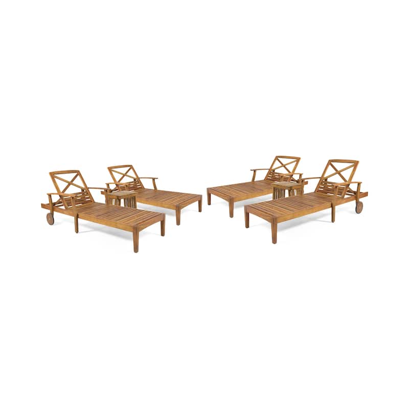Perla Outdoor Acacia Wood 6 Piece Chaise Lounge Set by Christopher Knight Home - Teak Finish