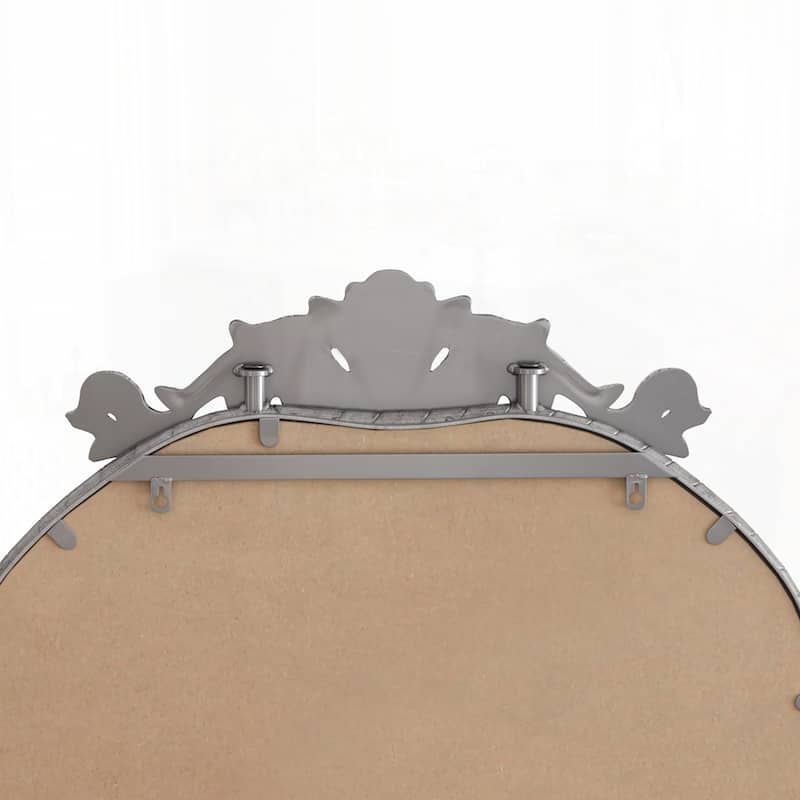 Arched Full Body Mirror with Vintage Ornate Carved Applique on Top and Bottom - 58"x24"