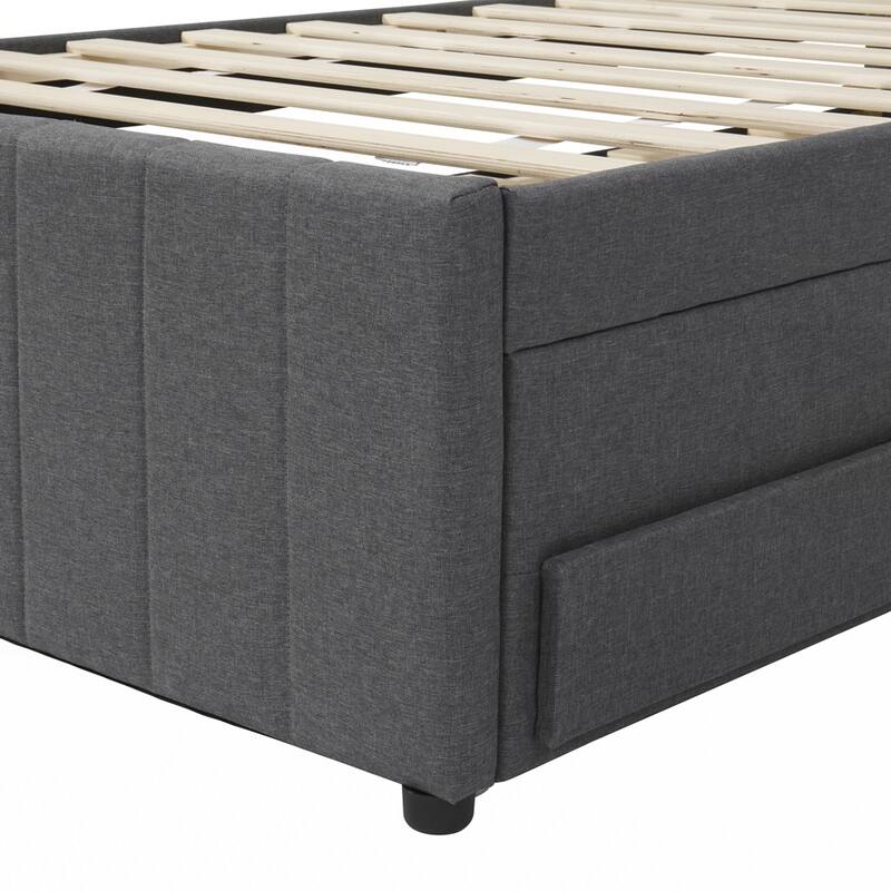 Upholstered Platform Bed with Trundle and 3 Drawers