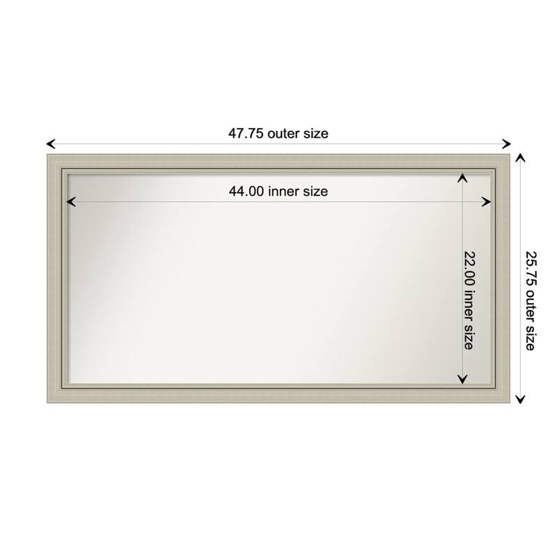 Romano Silver Narrow Framed Non-Beveled Custom Wall Mirror, Bathroom Vanity Mirror - Outer Size: 47.75 x 25.75