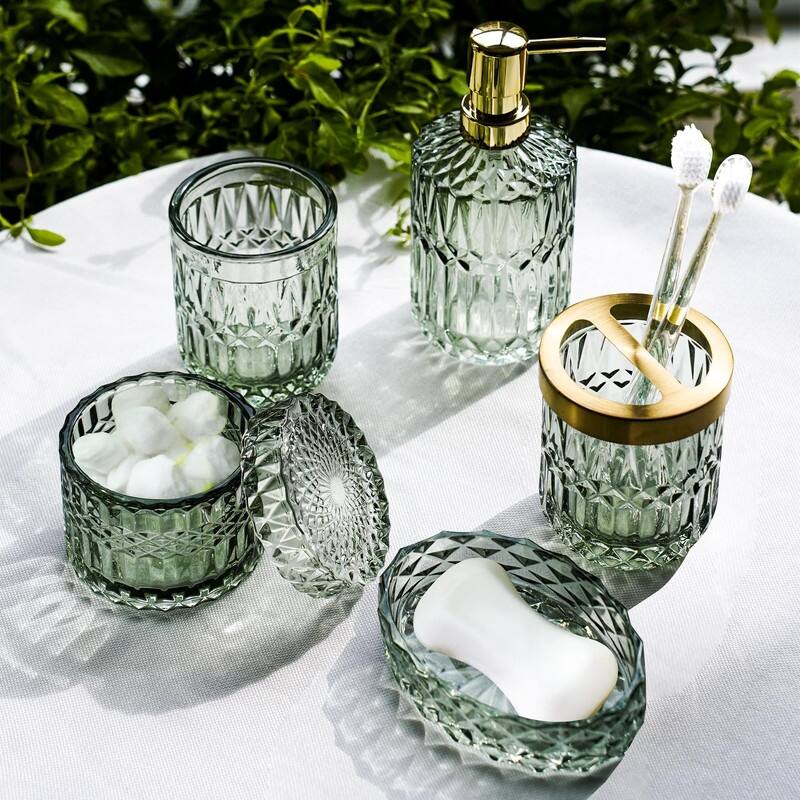5 Pcs Glass Bathroom Accessories Set - Green