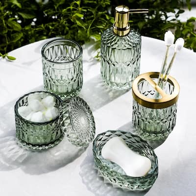 5 Pcs Glass Bathroom Accessories Set - Green