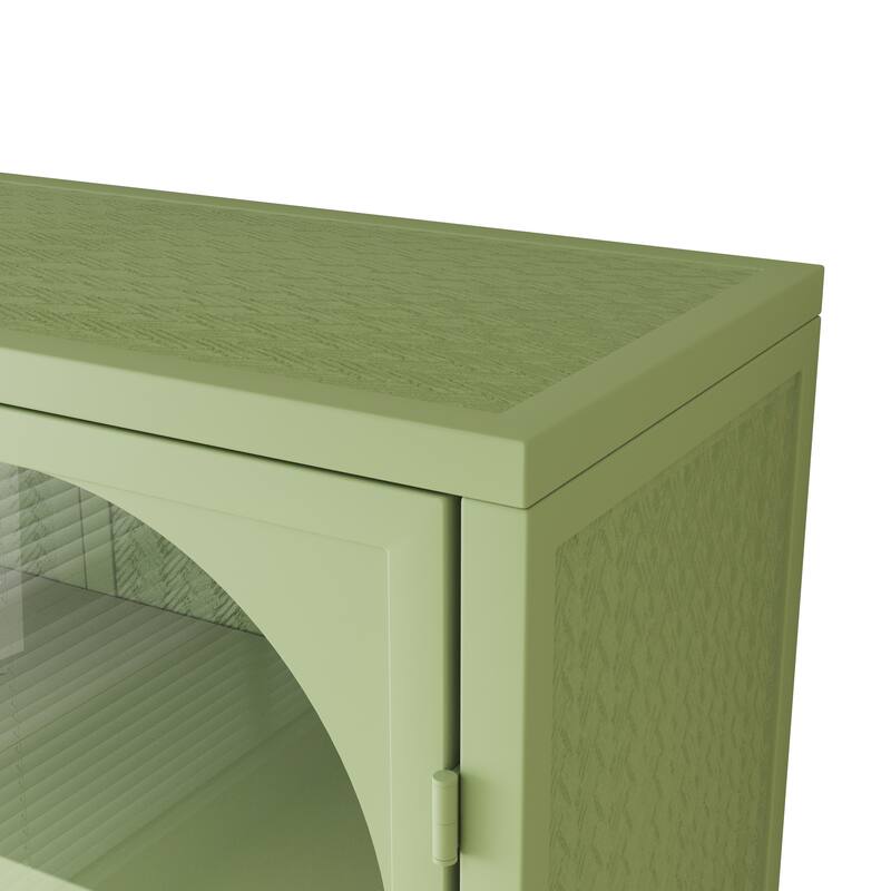 Green Wall Cabinet Buffet Sideboard with 3-tier Storage & Glass Door, Wall Storage Cabinet with Characteristic Woven Pattern