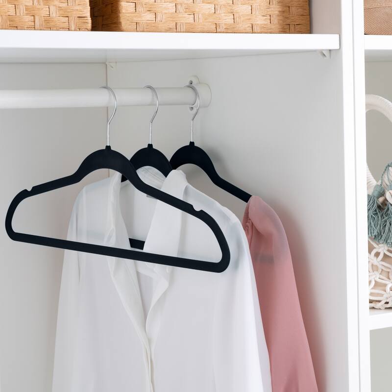 10 Super Slim Velvet Huggable Hangers in Black - 1.97" x 17.72" x 9.25"