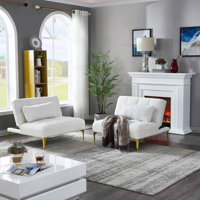 Convertible Sofa Bed Futon with Gold Metal Legs in Teddy Fabric