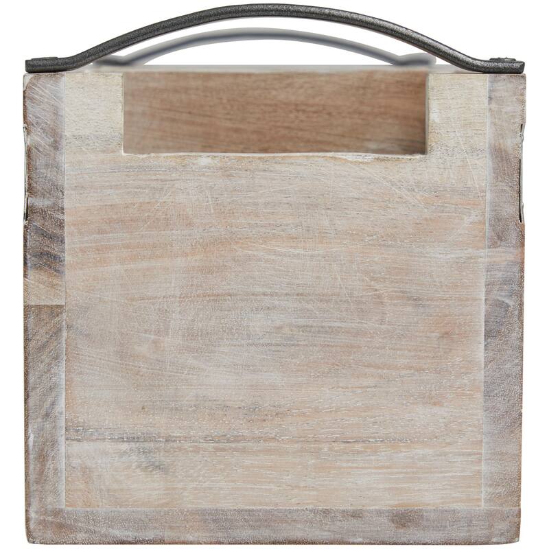 Mango Wood 3 Section Living Room Decor Tray with Black Metal Handles - Brown or Beige - Roche River Decor