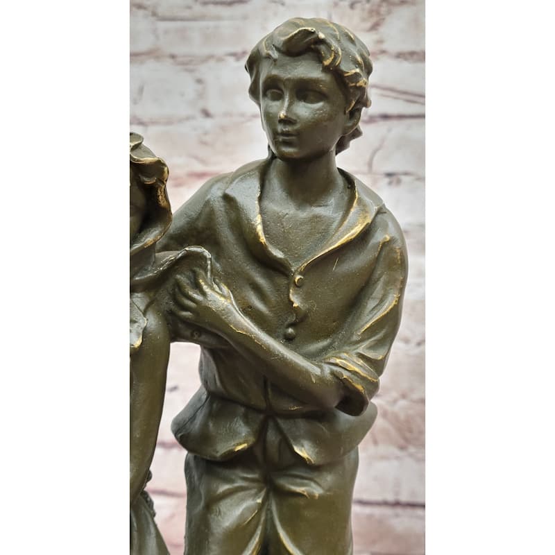 Romantic Farm Couple Bronze Sculpture – Vintage Harvest Scene