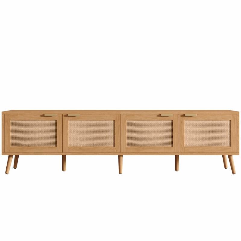 70" Modern TV Stand with Rattan Doors for TVs up to 80", Media Console with Storage Space & Cable Holes