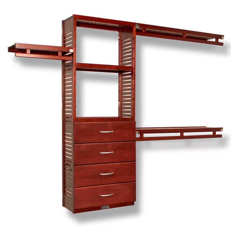 John Louis Home Solid Wood Reach-In Simplicity Closet System with 4-Drawers Red Mahogany