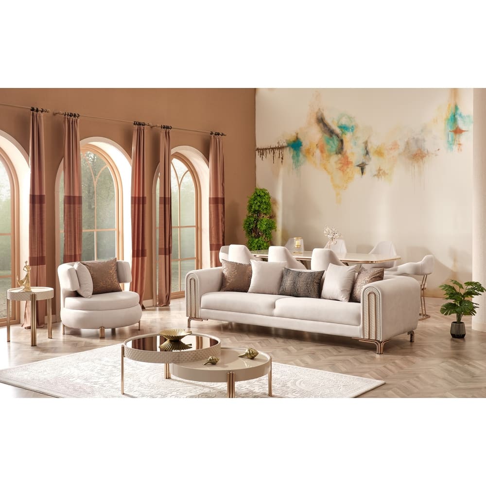 Portekiz 2-Pieces One Sofa One Chair Living Room Set, Metal Leg