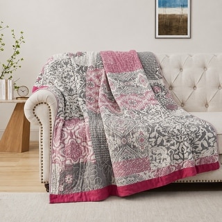 100% Cotton Jacquard Throw Blanket, Paisley Floral Breathable Lightweight Soft Bed Sofa Blanket