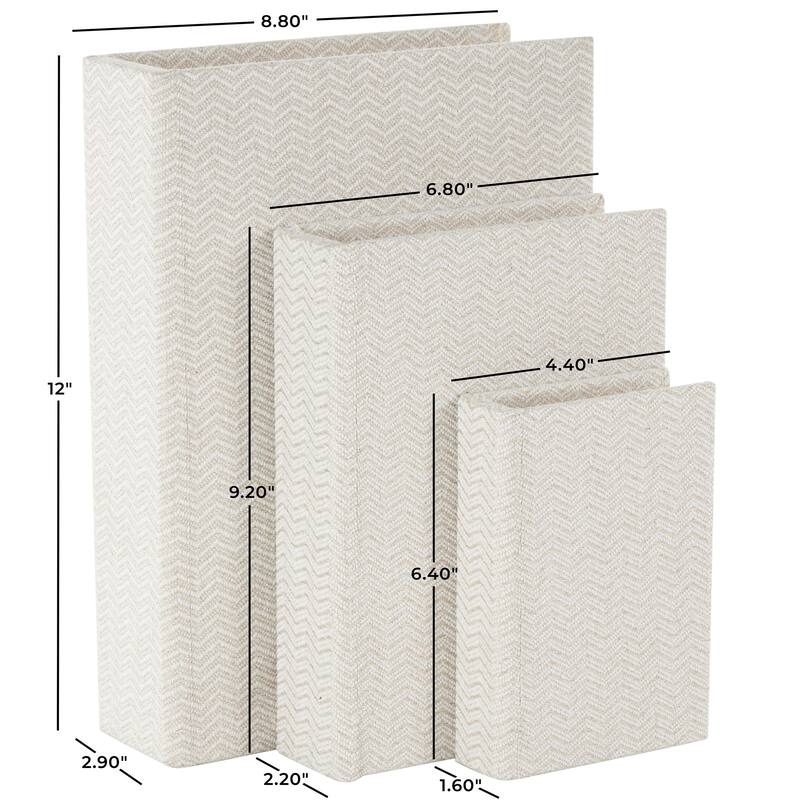 Roche River Decor - Linen Fabric Chevron Patterned or Texxtured Faux Book Storage Box - Set of 3 or 4 Multi-Colored