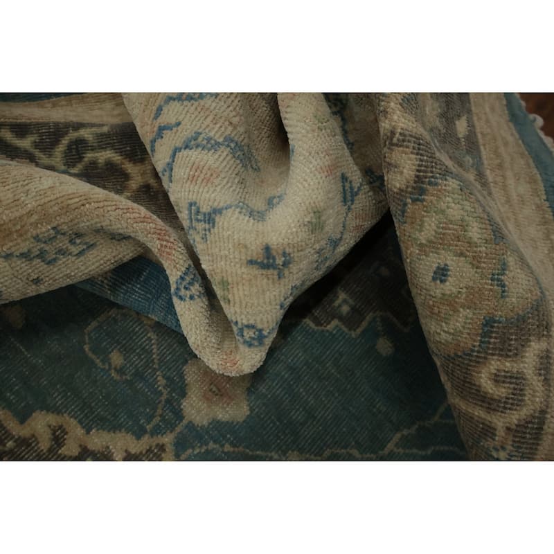 Hand Knotted Oriental 100% Wool Carpet Transitional Floral Navy Blue & Blues Oushak Area Rug - 7' 8'' X 5' 0''