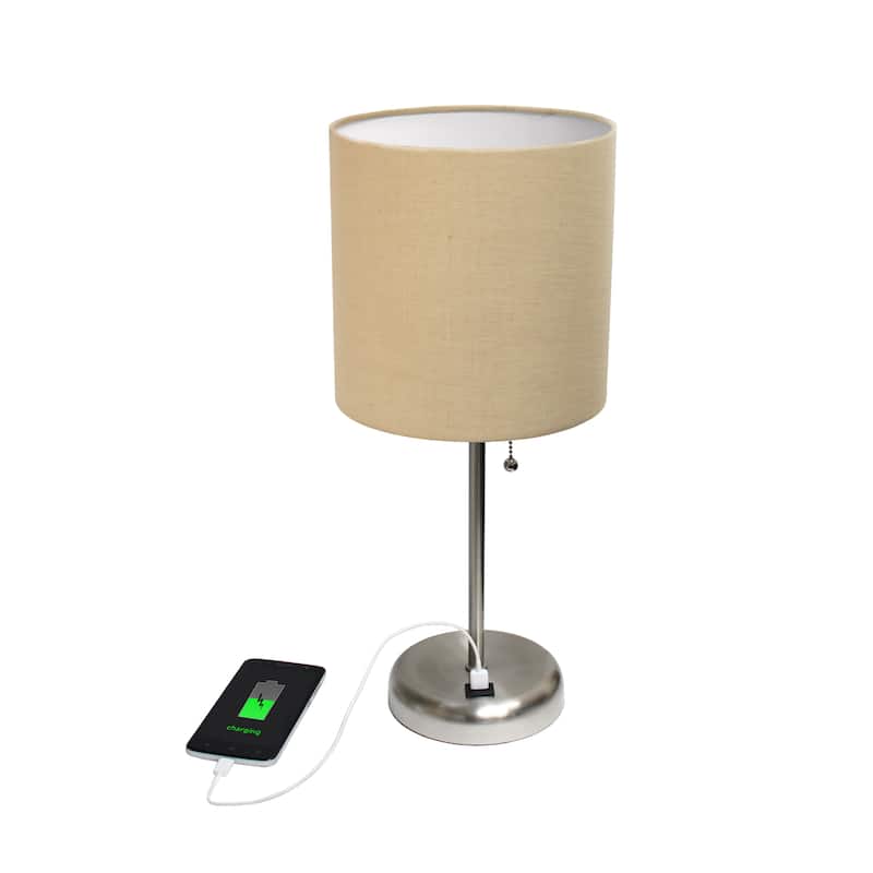 19.5" USB Port Feature Metal Lamp in Steel w Aqua Shade