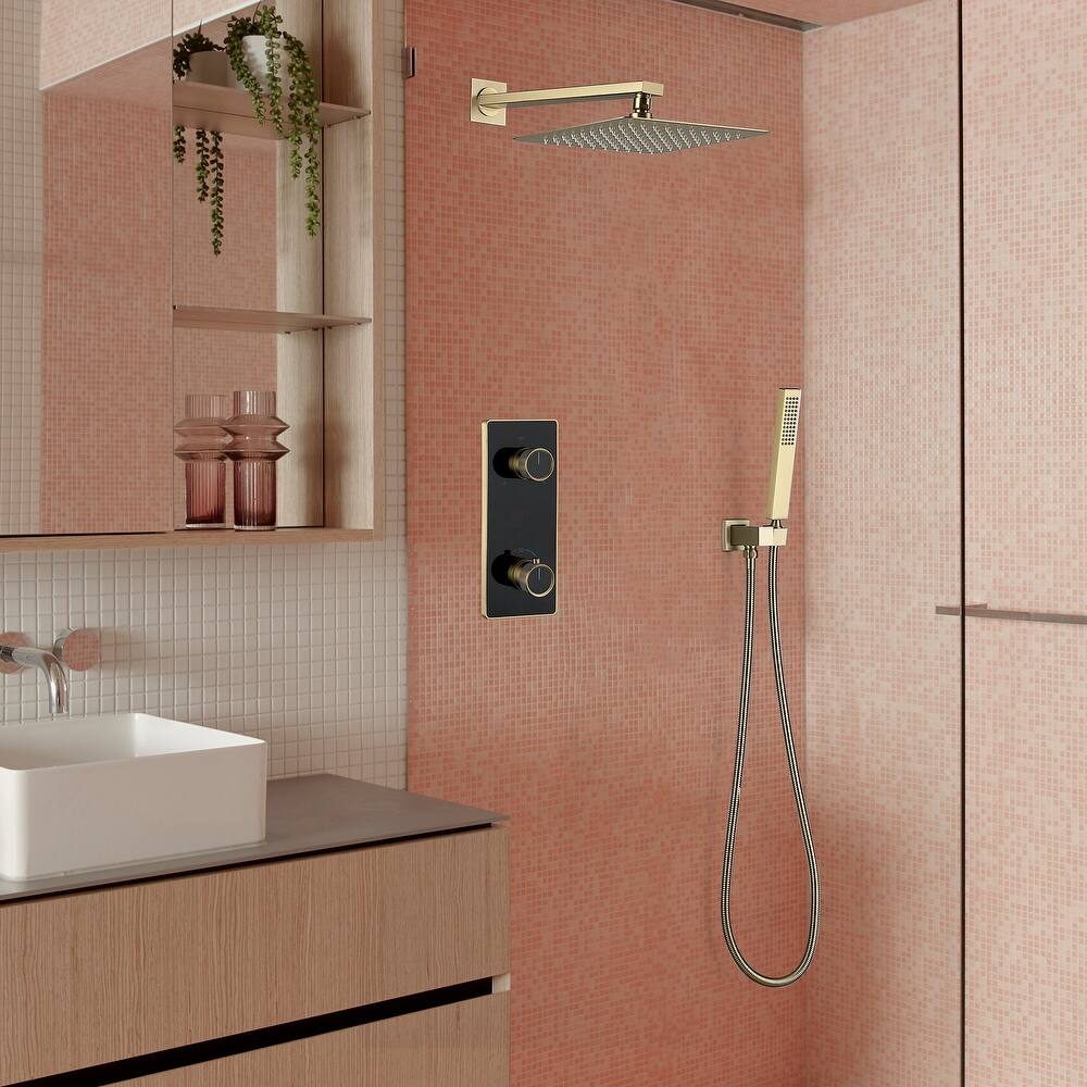 9.84" Thermostatic Complete Shower System with Rough in-Valve, Rain Mixer Shower Combo Set with Handheld