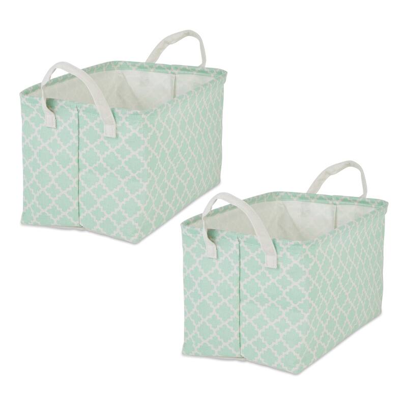 Cotton Polyester Laundry Bin Lattice Rectangle (Set of 2) - Aqua Lattice - Large Set, 10.5x17.5x10"