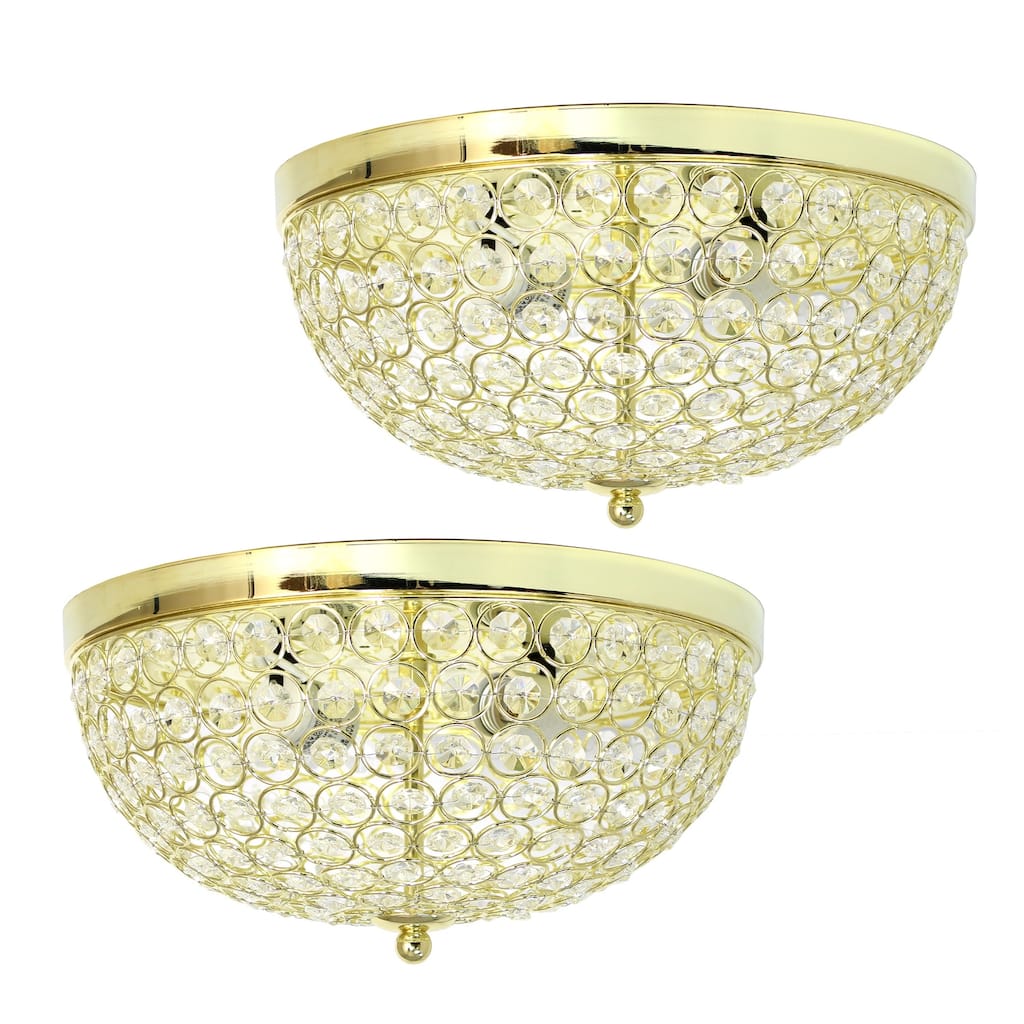 Modern 2-Light Flush Mount Ceiling Light - Crystal Embellished Gold Finish - Contemporary Lighting - 6.5