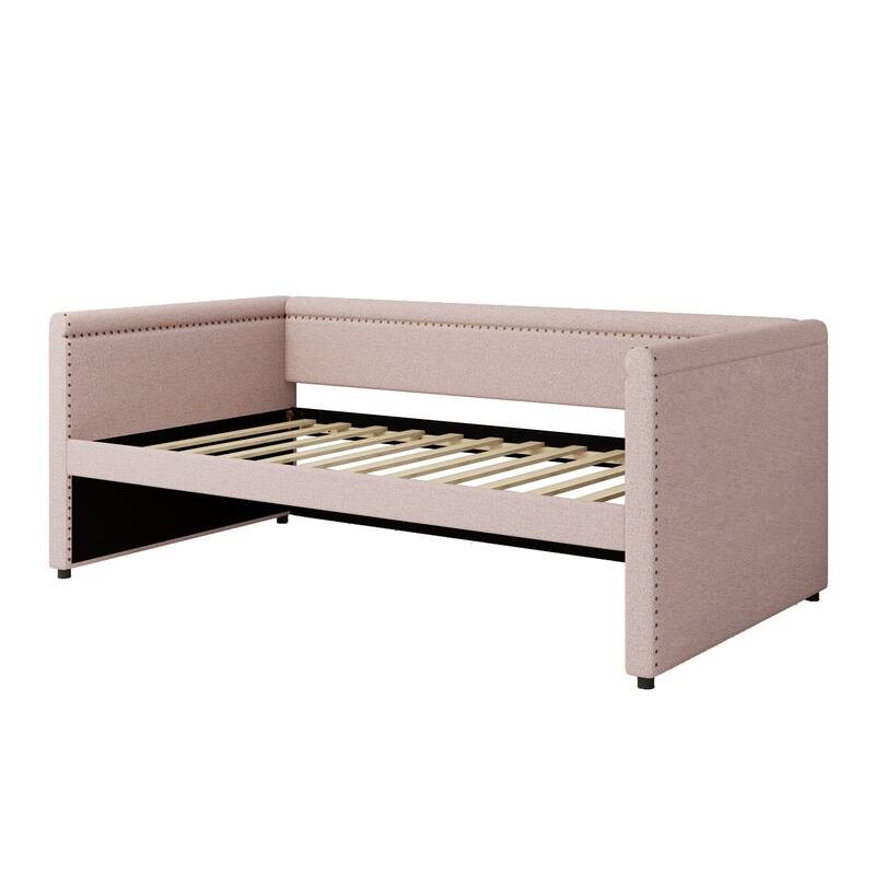 Twin Size Upholstered Daybed with Trundle Modern Linen Fabric, No Box Spring Needed