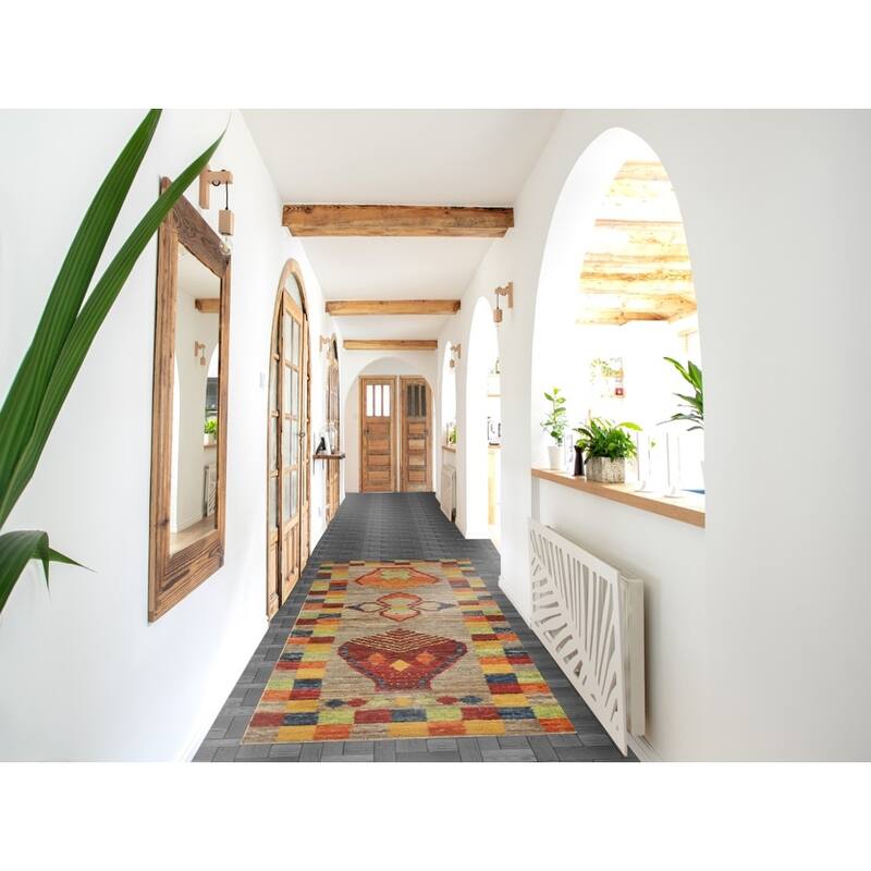 Geometric Moroccan Runner Rug Hand-Knotted Wool Carpet - 3'1" x 9'6"