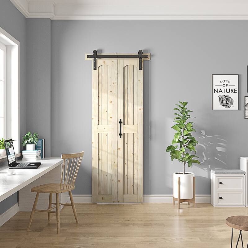 Coast Sequoia Arch Top 30in./36in./48in./60in./72in./96in. x 84in. Knotty Pine Wood Unfinished Bi-Fold Door With Hardware Kit