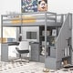 preview thumbnail 1 of 31, Durable Twin Size Wooden Loft Kids Bed with L-Shaped Desk and Drawers,Cabinet and Storage Staircase Grey