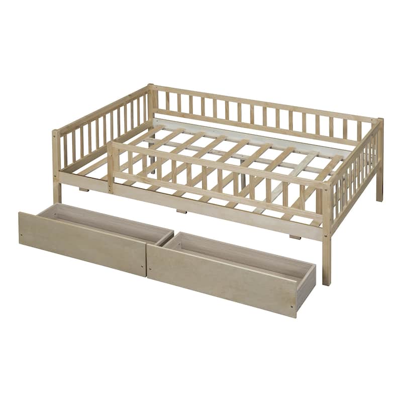 Full Size Modern Style Pine Wood Daybed with Two Storage Drawers for Bedroom or Livingroom