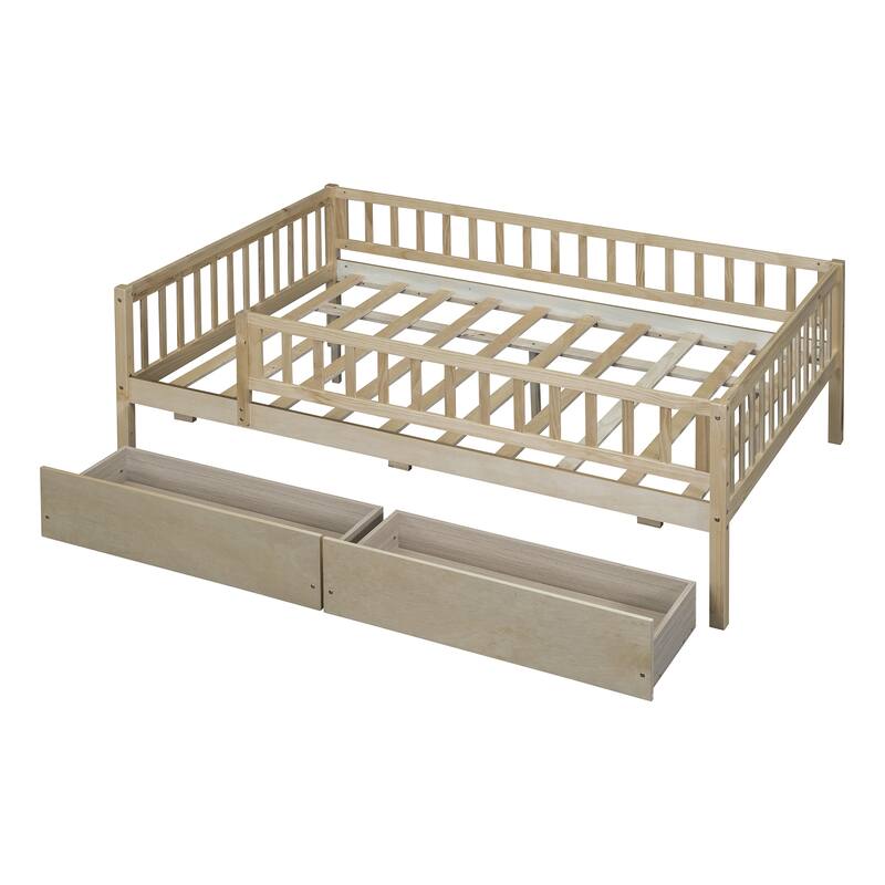Full Size Modern Style Pine Wood Daybed with Two Storage Drawers