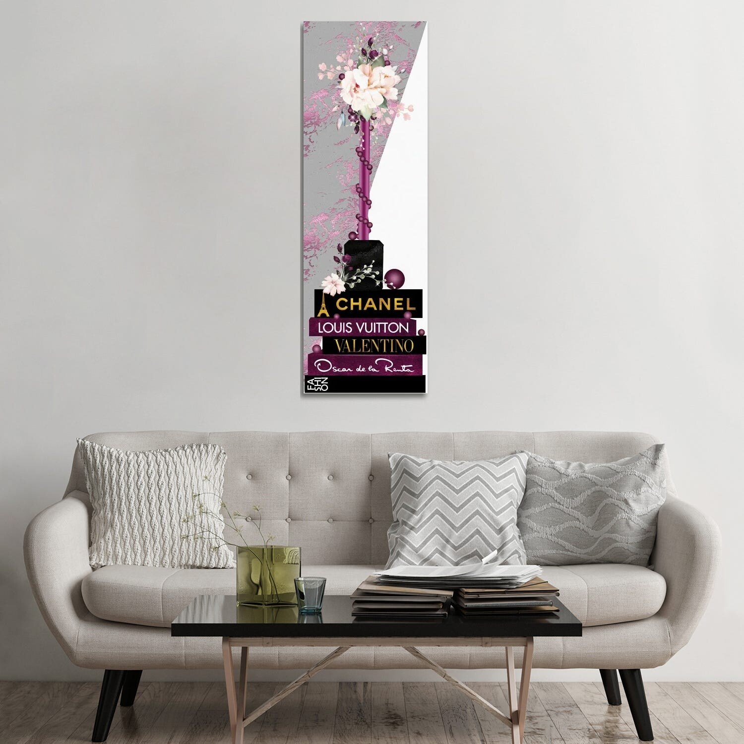 Pomaikai Barron Canvas Art Prints - Magenta Lip Gloss Vase with Roses & Pearls on Fashion Books ( Holiday & Seasonal > Classroom Wall Art > Reading 