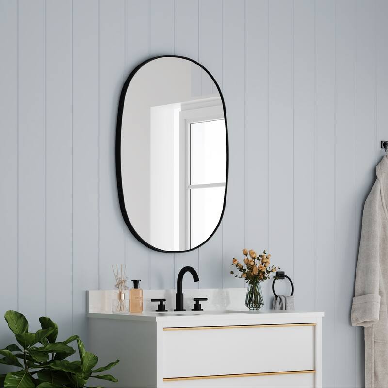 24 in. W x 36 in. H Bathroom Wall Mounted Oval Metal Framed Mirror - 24 in. W x 36 in. H
