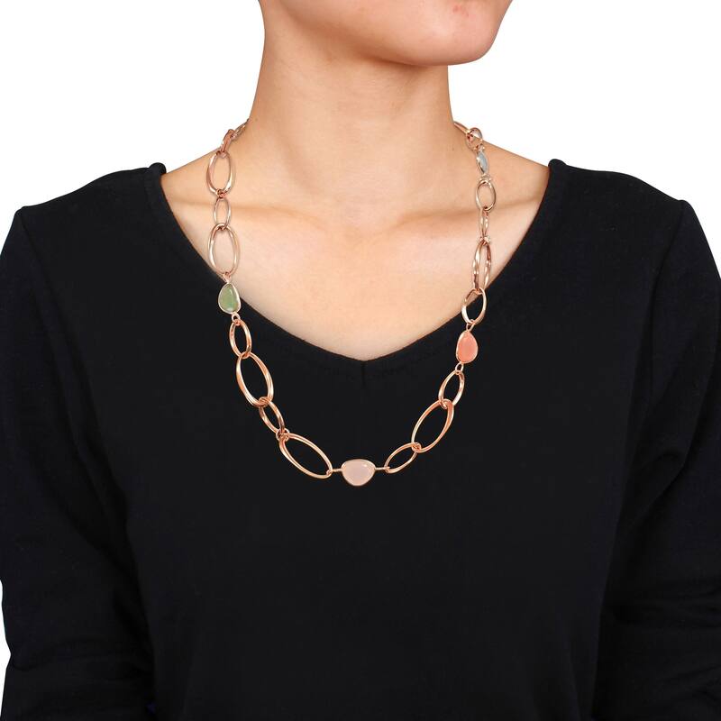 Miadora 18k Rose Gold 12ct TGW Multi-color Chalcedony and Oval Link Necklace
