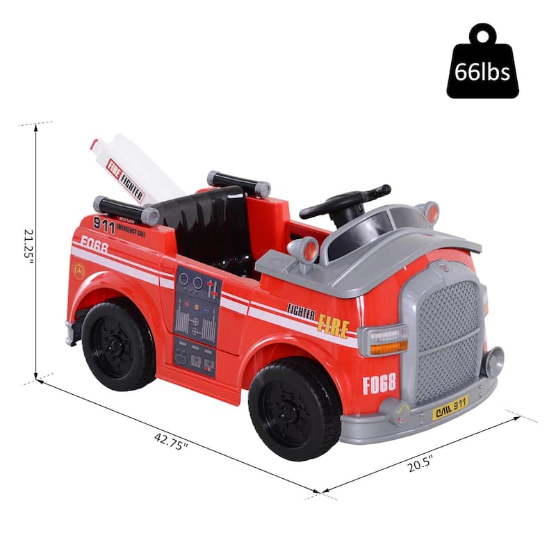 Realistic Ride on Fire Truck with Lift, Red Electric Car Toy with Seat Belts, 12V Electric Vehicle with Front and Rear Lights