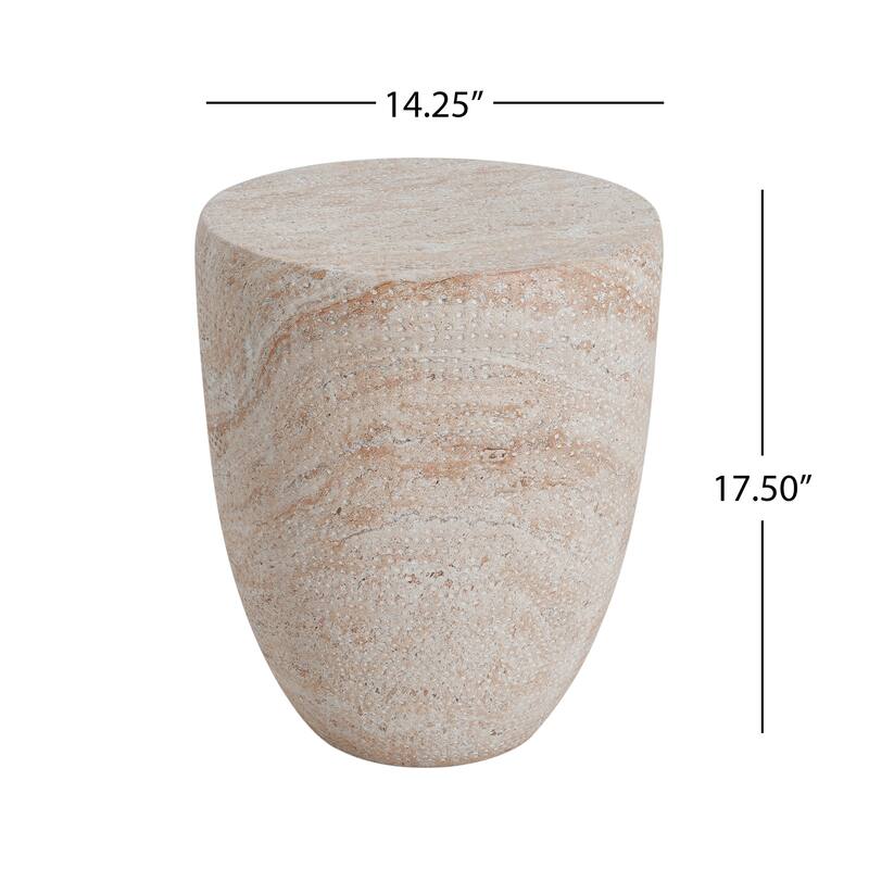 Outdoor Indoor Lightweight Concrete Side Table, Travertine Finish - 15.34