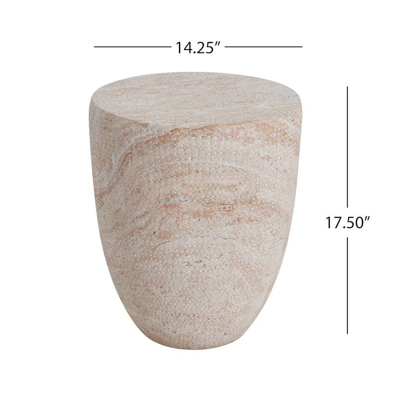 Roomfitters Outdoor Indoor Lightweight Side Table, Modern Accent End Table with Travertine Finish