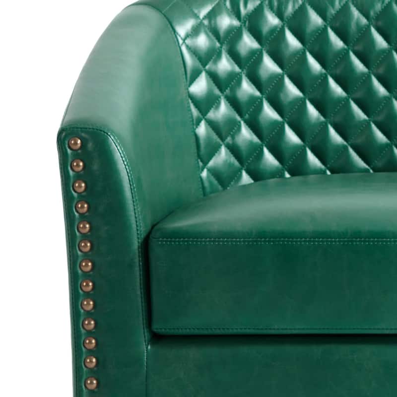 Modern Armchair Faux Leather Nailhead Trim Swivel Accent Chair