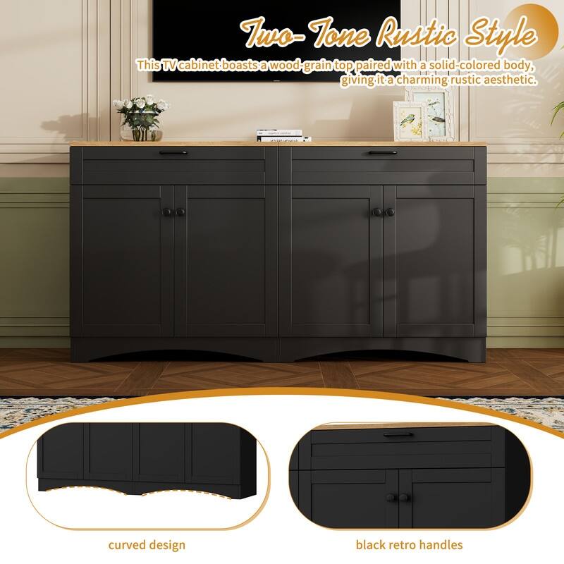 Farmhouse TV Stand 2 Drawers for TVs Up to 70",Mid-Century Buffet Cabinet with Adjustable Shelves