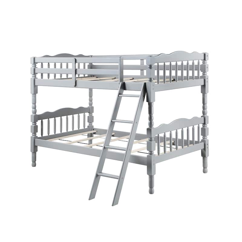 Twin over Twin Size Solid Wood Bunk Bed with Ladder and Fence for Kids, Bedroom