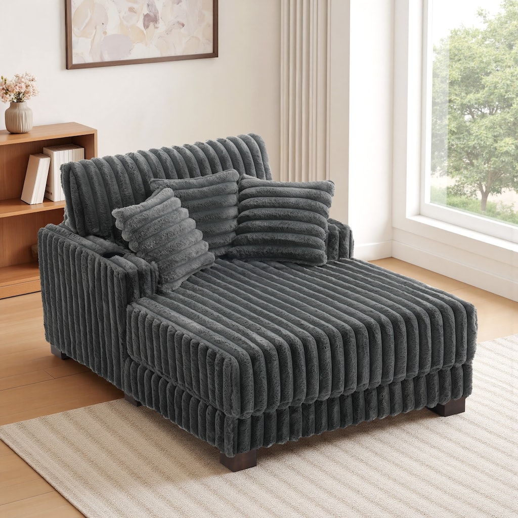 42"W Upholstered Chaise Lounge Sofa Bed with Pillow and Cup Holder